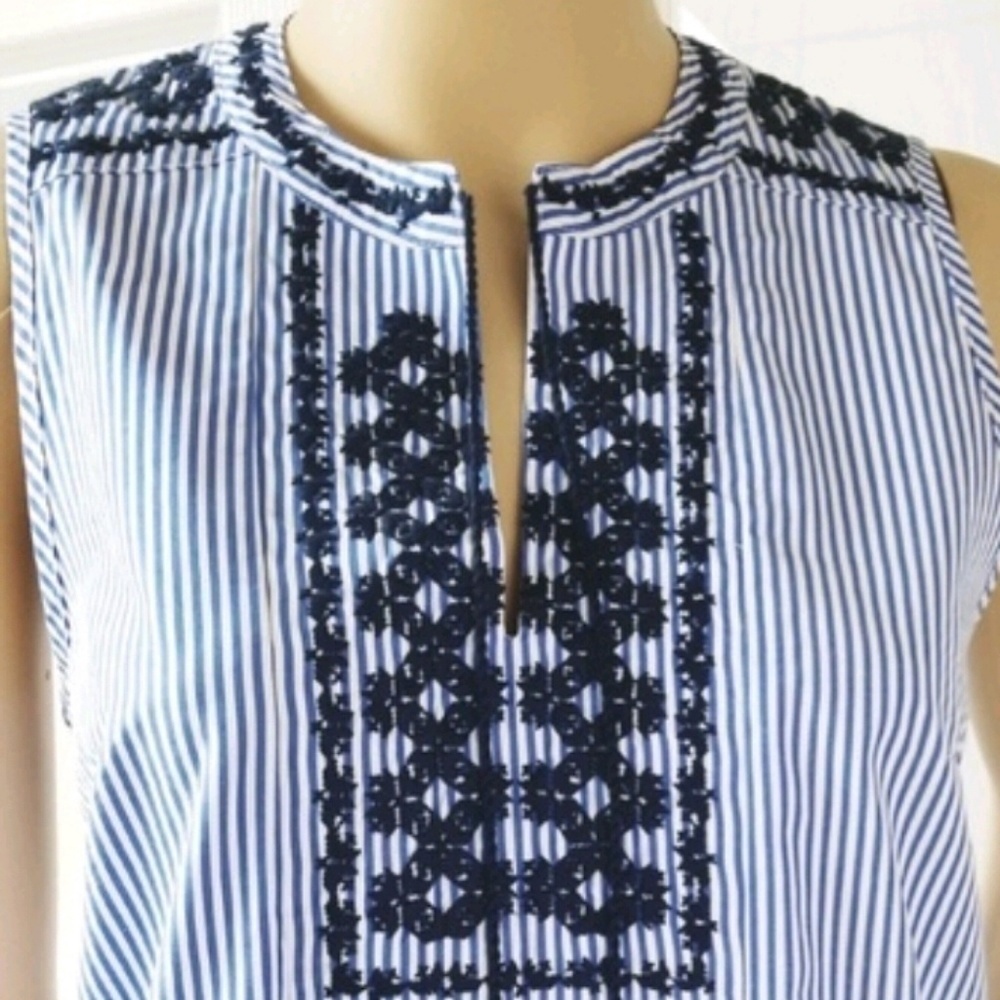 𝅺NEW! J CREW FACTORY Striped Embroidered Top 0. - Picture 2 of 8
